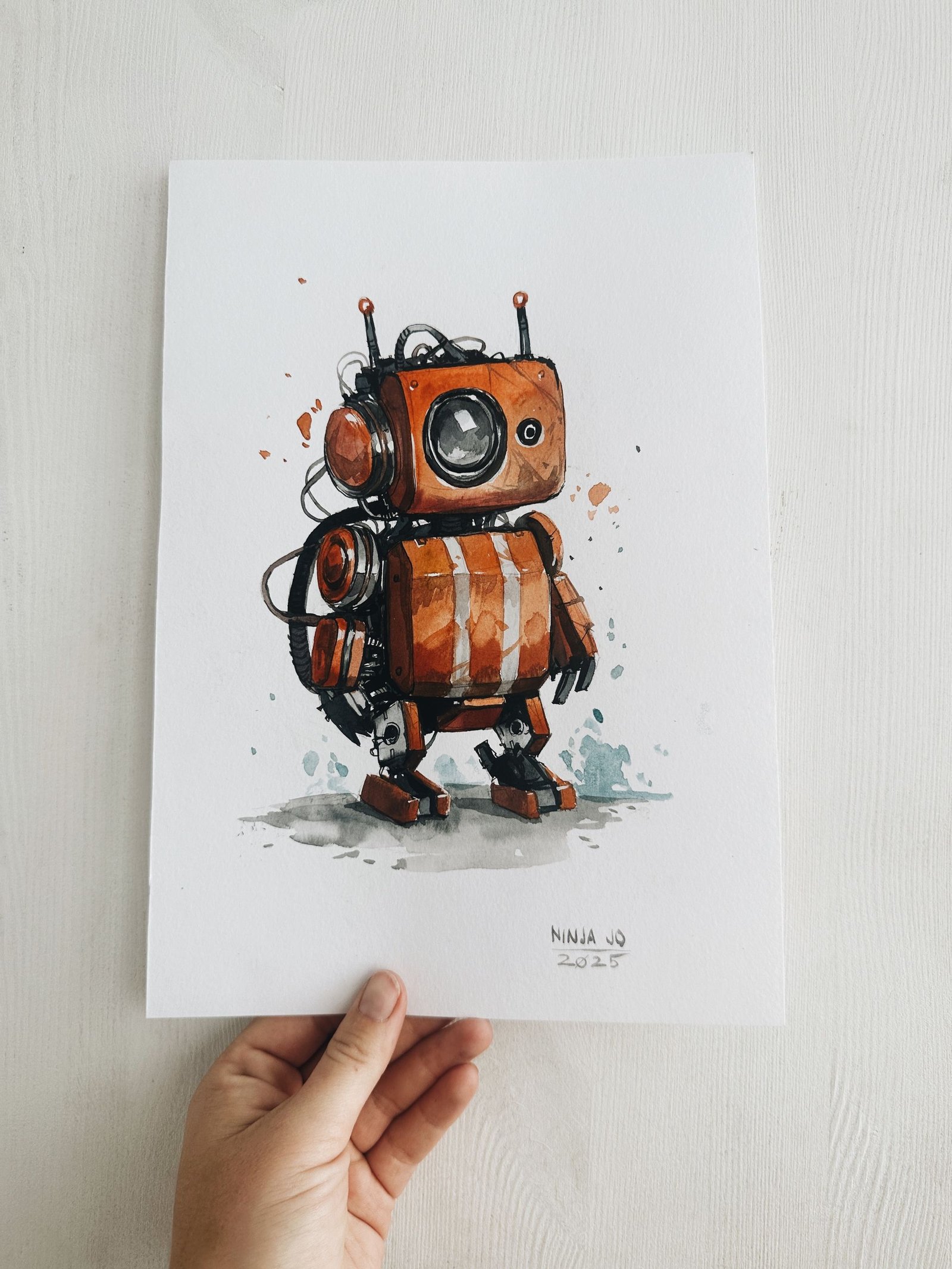 Watercolor chopbot illustration for Orange Nebula by Ninja Jo